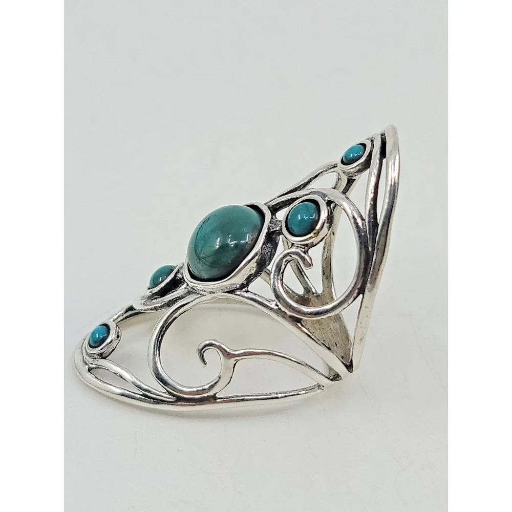 Sterling Silver 925 Turquoise Long Finger Ring Size 7.25 Marked Israel